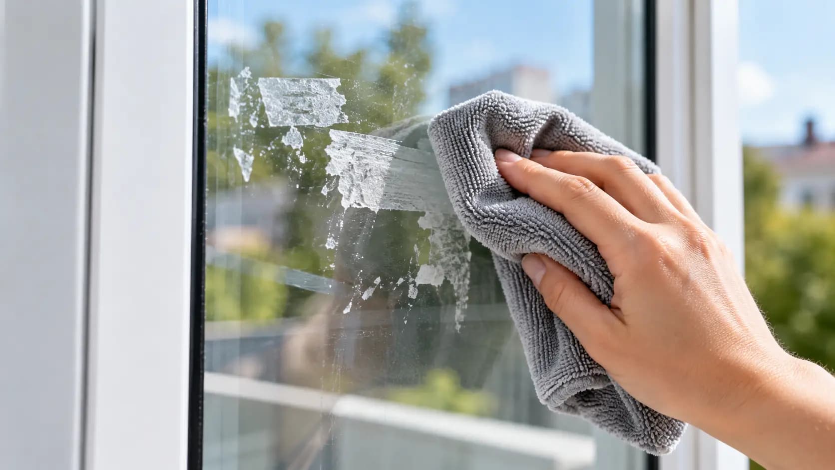 Removing sticker glue from glass with a soft cloth