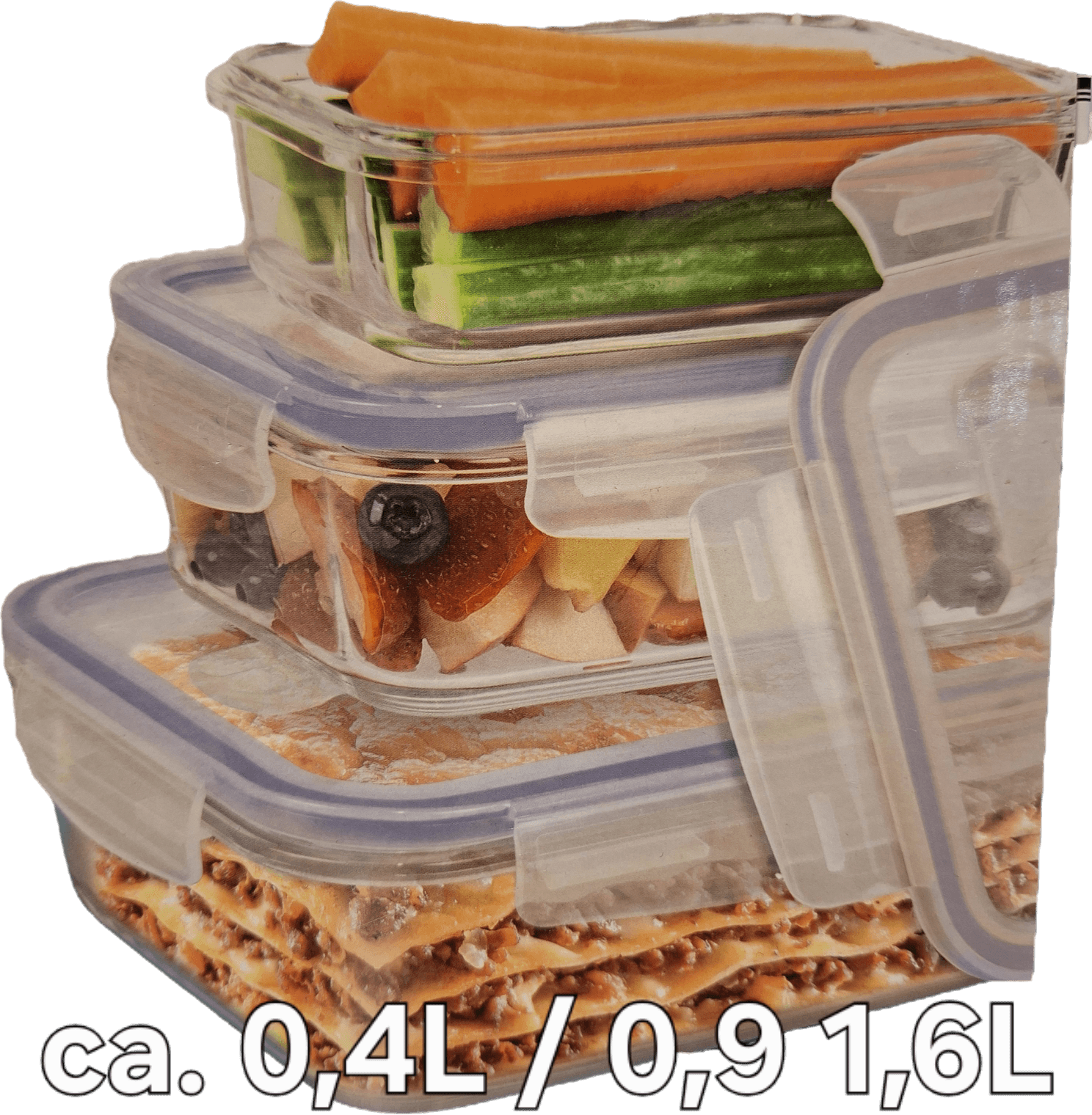 3 anuma komplekt: 0,4 l, 0,9 l ja 1,6 l. 3