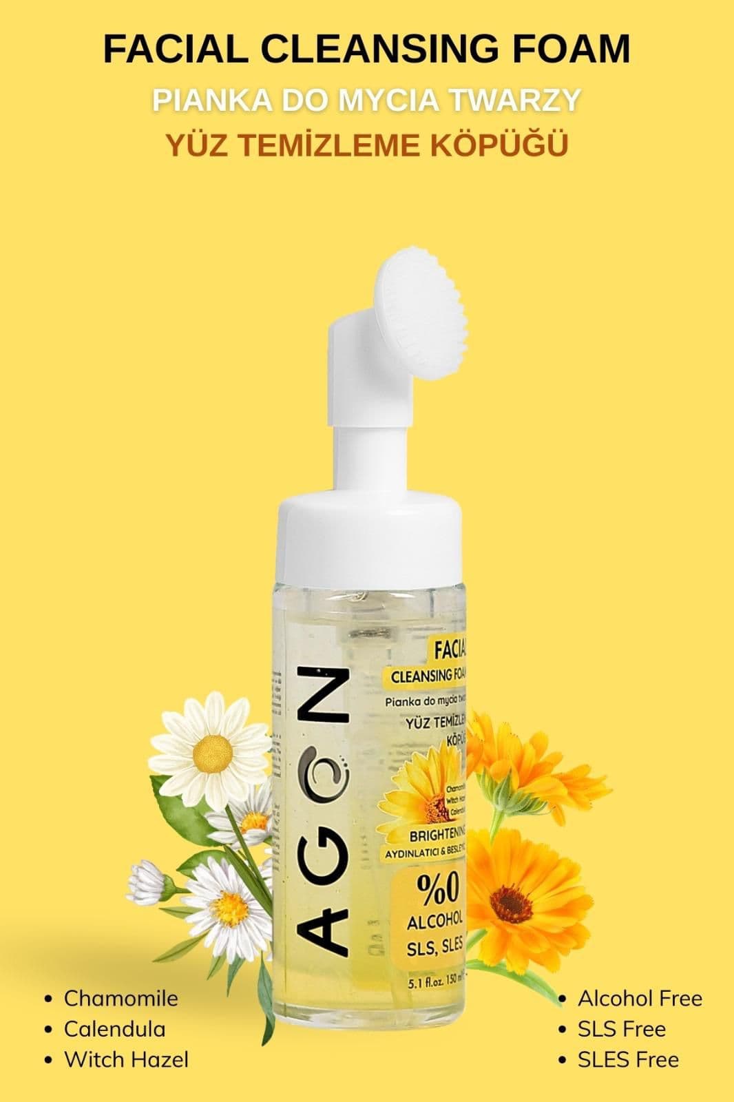 AGON Näopuhastusvaht kummeli, saialille ja nõiapuu ekstraktiga 150 ml