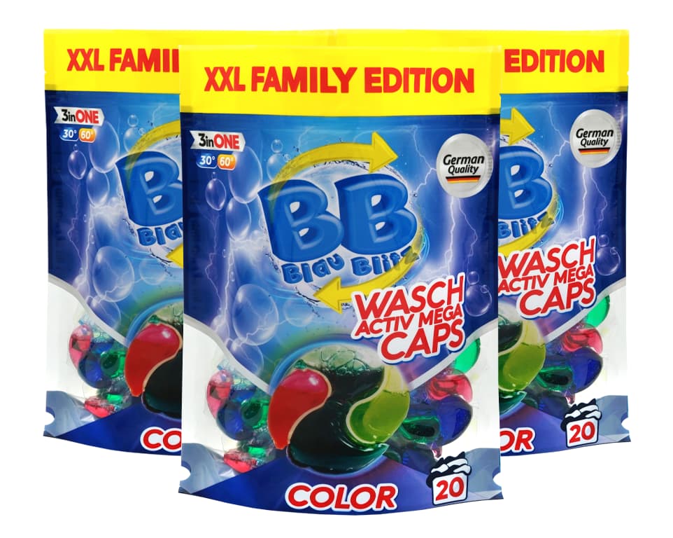 Pesukapslid igapäevaseks pesuks BLAU BLITZ COLOR — 20 tk