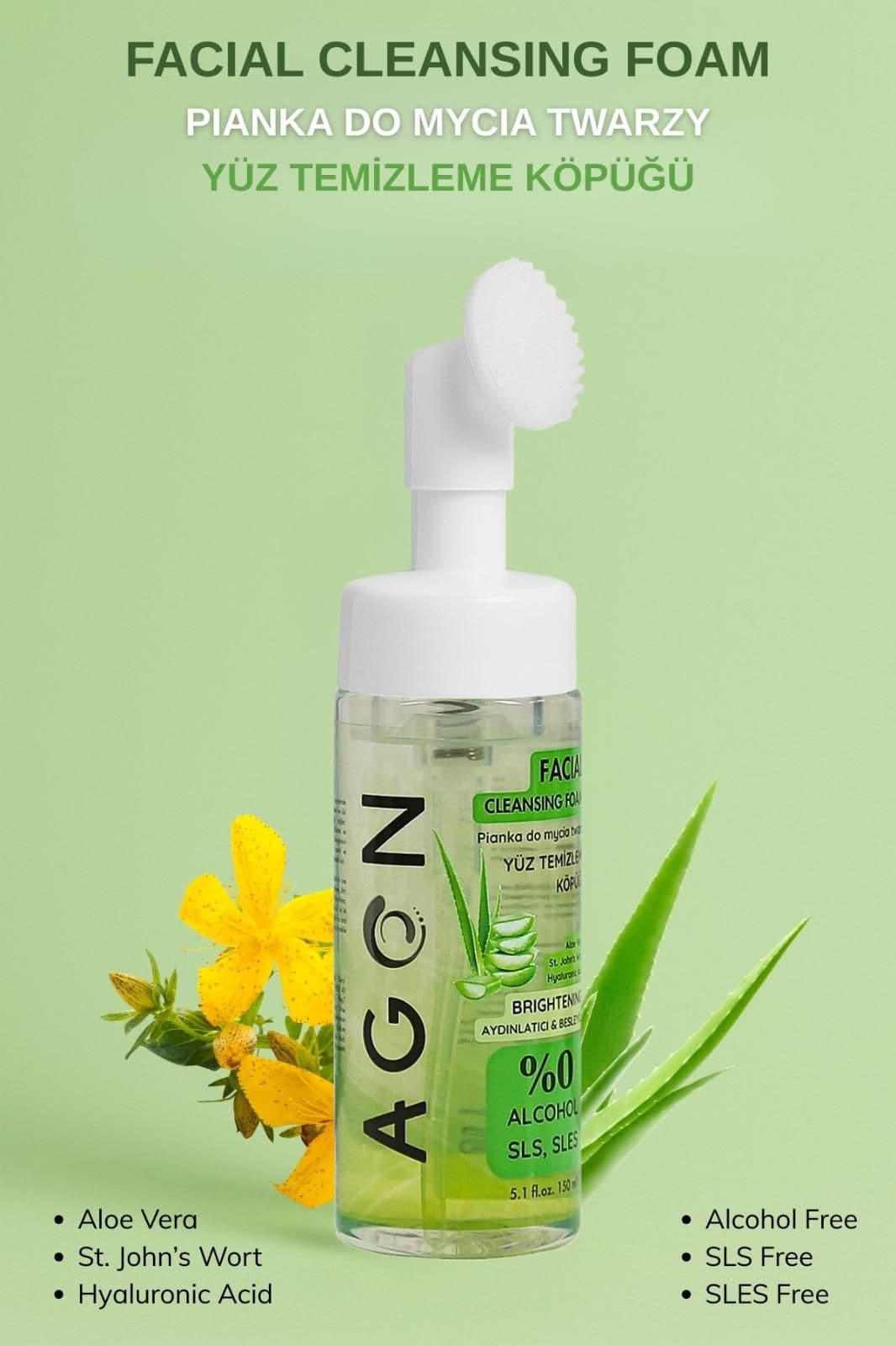 AGON Cleansing Face Foam with Aloe Vera, St. John’s Wort and Hyaluronic Acid 150 ml